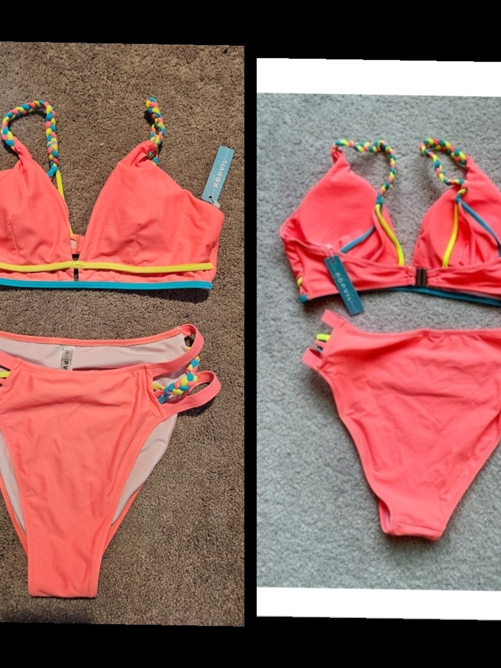 Popvil Neon Coral Braided-Strap Bikini - Unknown Brand
